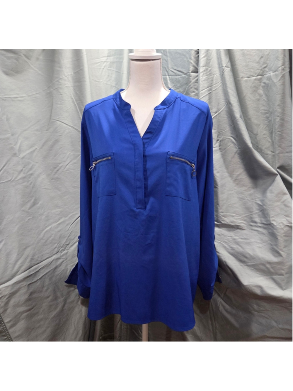 Notations Royal Blue Blouse Zipper Accents Size XL